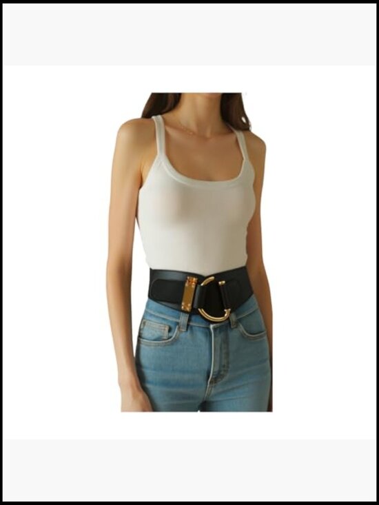 Wide Faux Leather Belt with Gold Metal Hook Buckle - Adjustable XS-XL main image 2